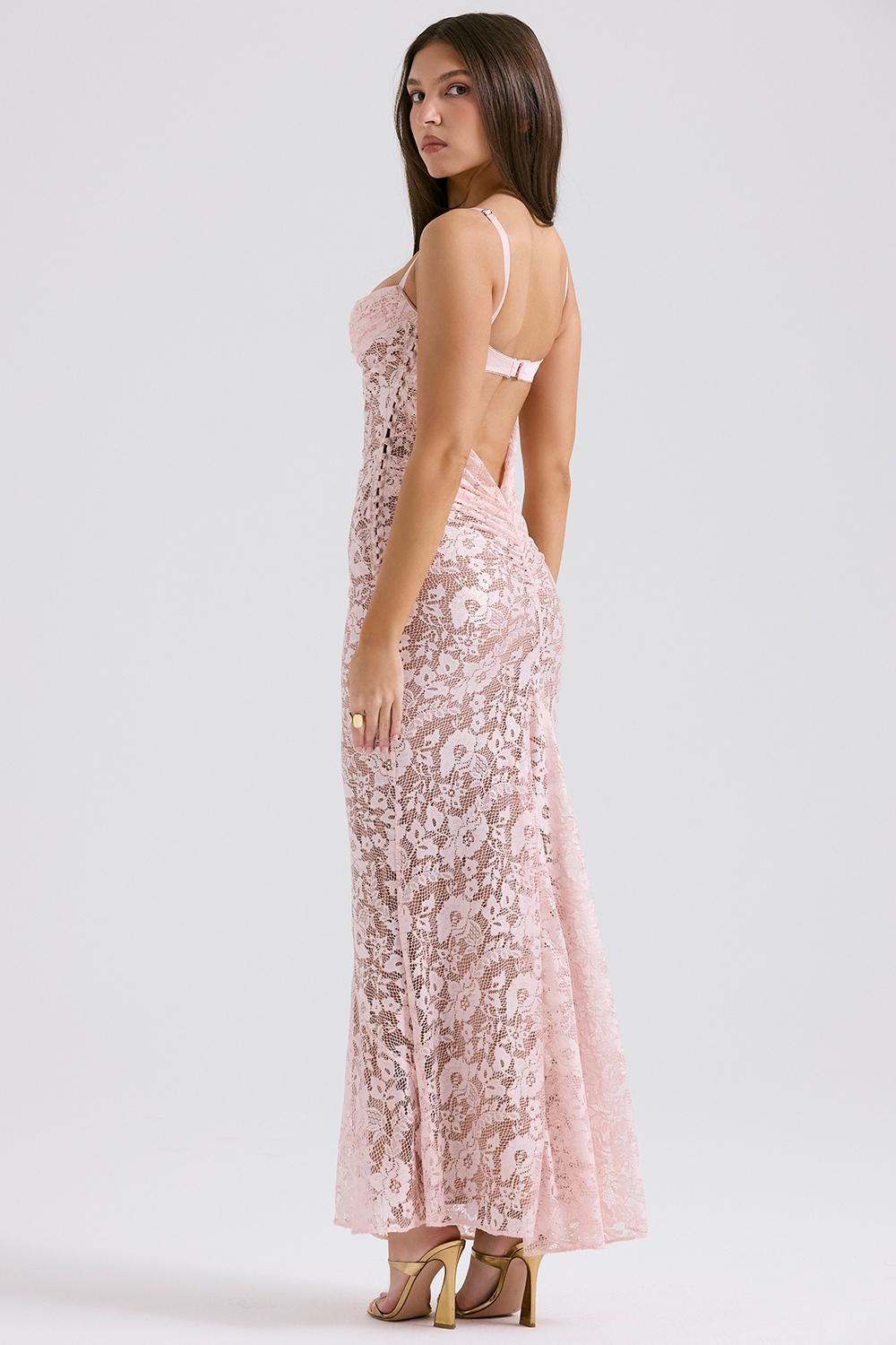 Azzurra  rose pink lace godet gown Product Image