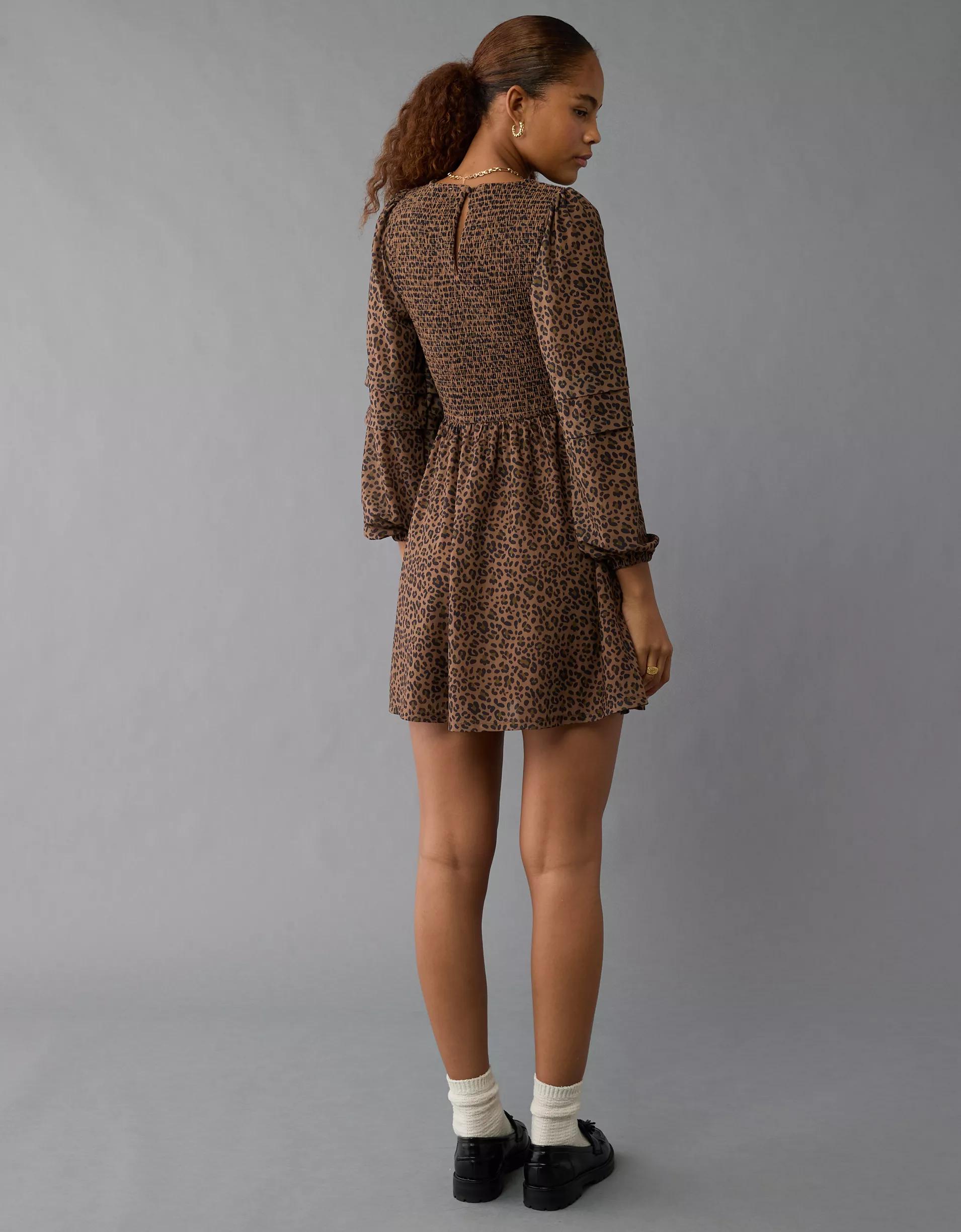 AE Long-Sleeve High Neck Mesh Mini Dress Product Image