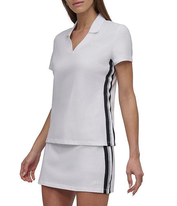 DKNY Sport by Donna Karan Varsity Stripe Pique Short Sleeve Collar Neck Polo Product Image