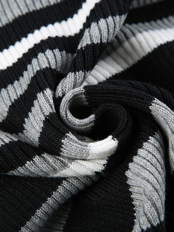 Contrast Color Striped Off Shoulder Slim Sweater Product Image