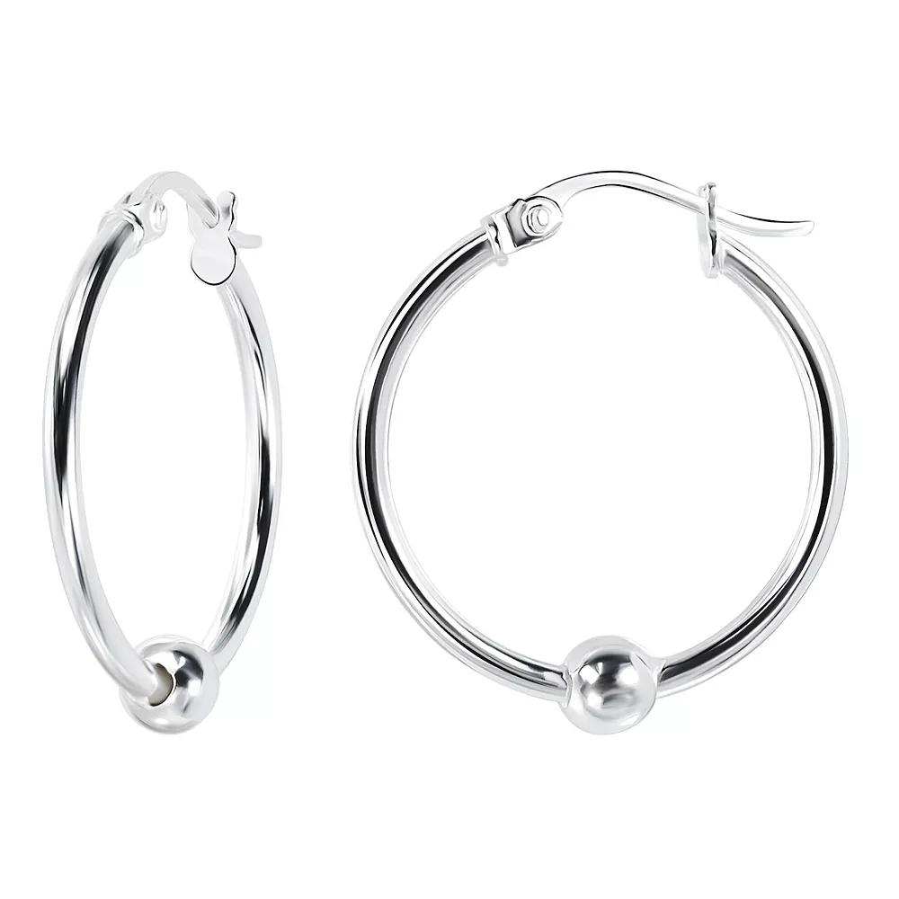 Aleure Precioso Sterling Silver 1.5 x 15 mm Bead Hoop Earrings, Women's Product Image