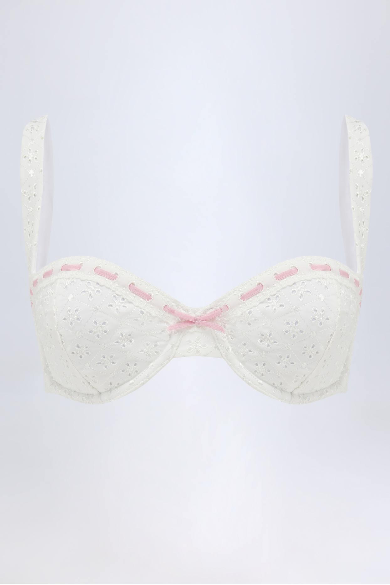 Broderie Anglaise Underwired Balconette Bikini Top in White Product Image