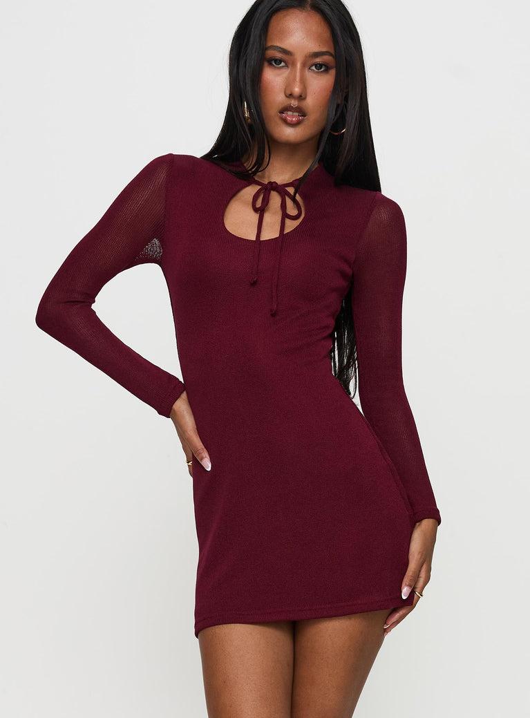 Primavera Long Sleeve Mini Dress Wine Product Image