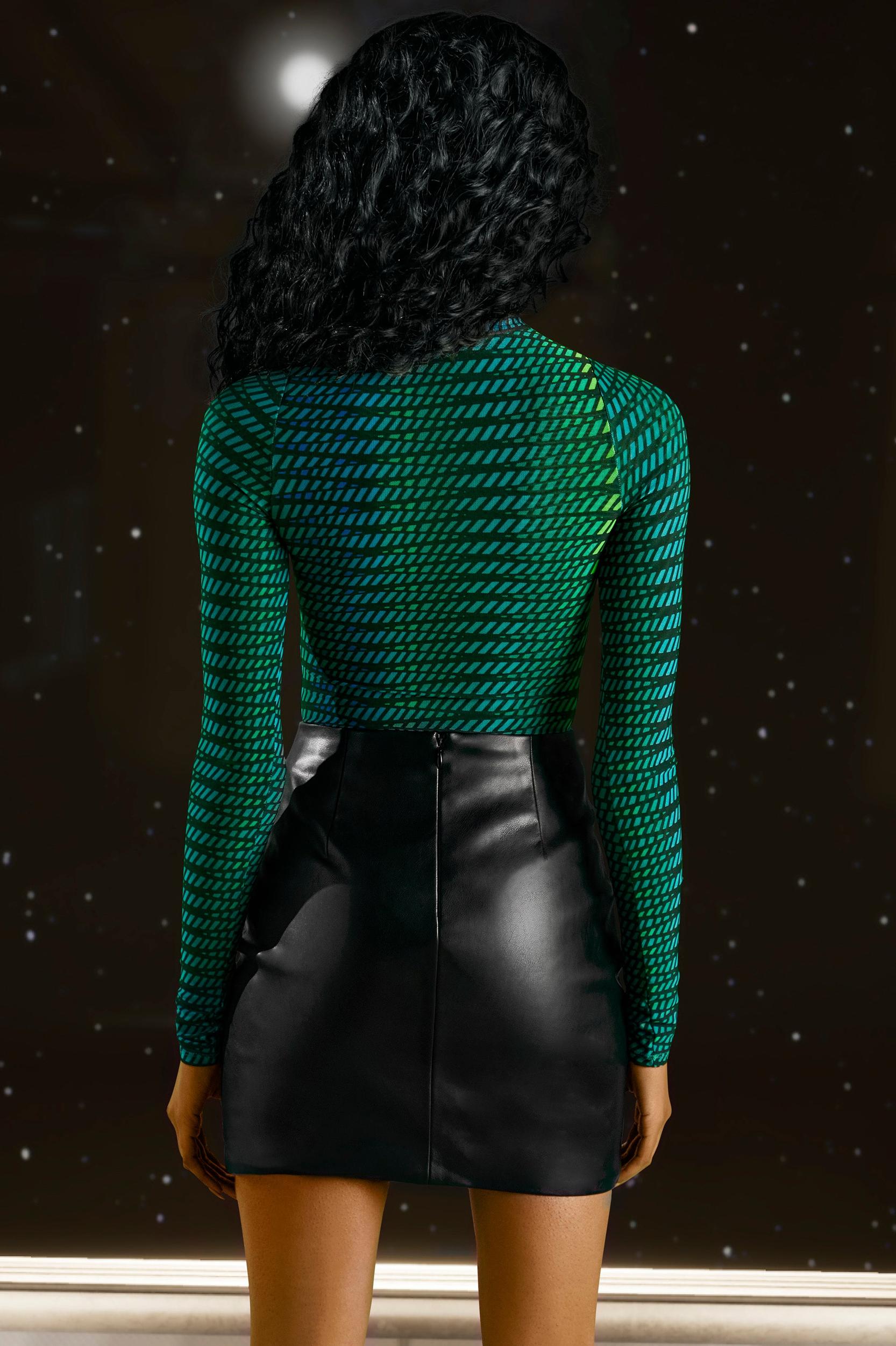 High Neck Mesh Bodysuit in Striped Print Product Image