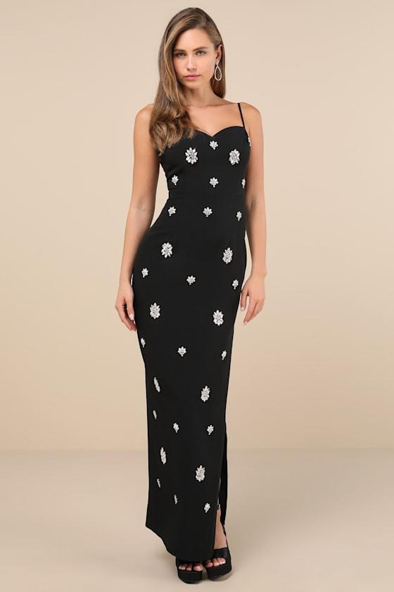 Completely Regal Black Rhinestone Sleeveless Column Maxi Dress Product Image