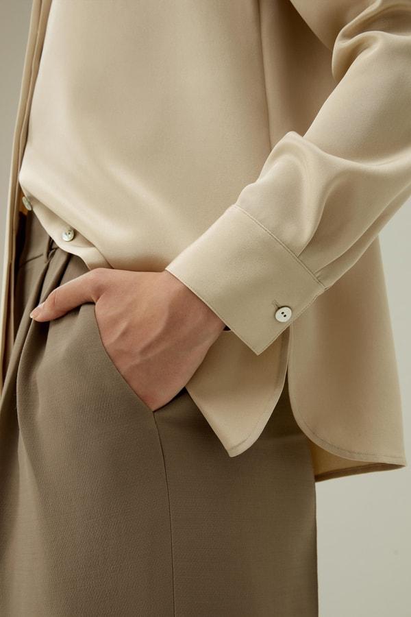 LILYSILK Silk Tops - Female - Dune Silk Georgette - Flattering Long Sleeve Shirt M Product Image