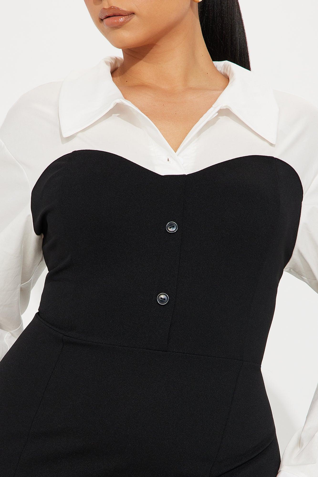 Charline Collared Shirt Midi Dress - Black/White Product Image