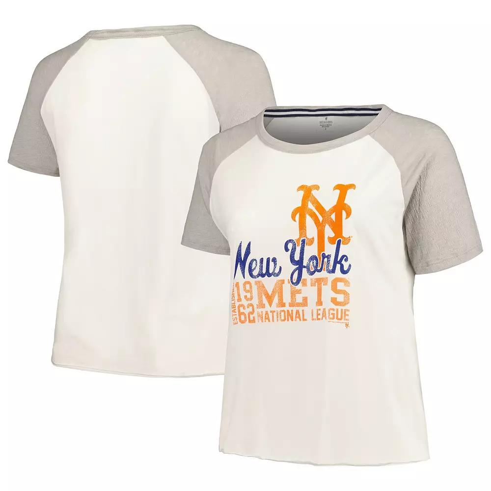 Women's Soft as a Grape White New York Mets Plus Size Baseball Raglan T-Shirt, Size: 2XL Product Image
