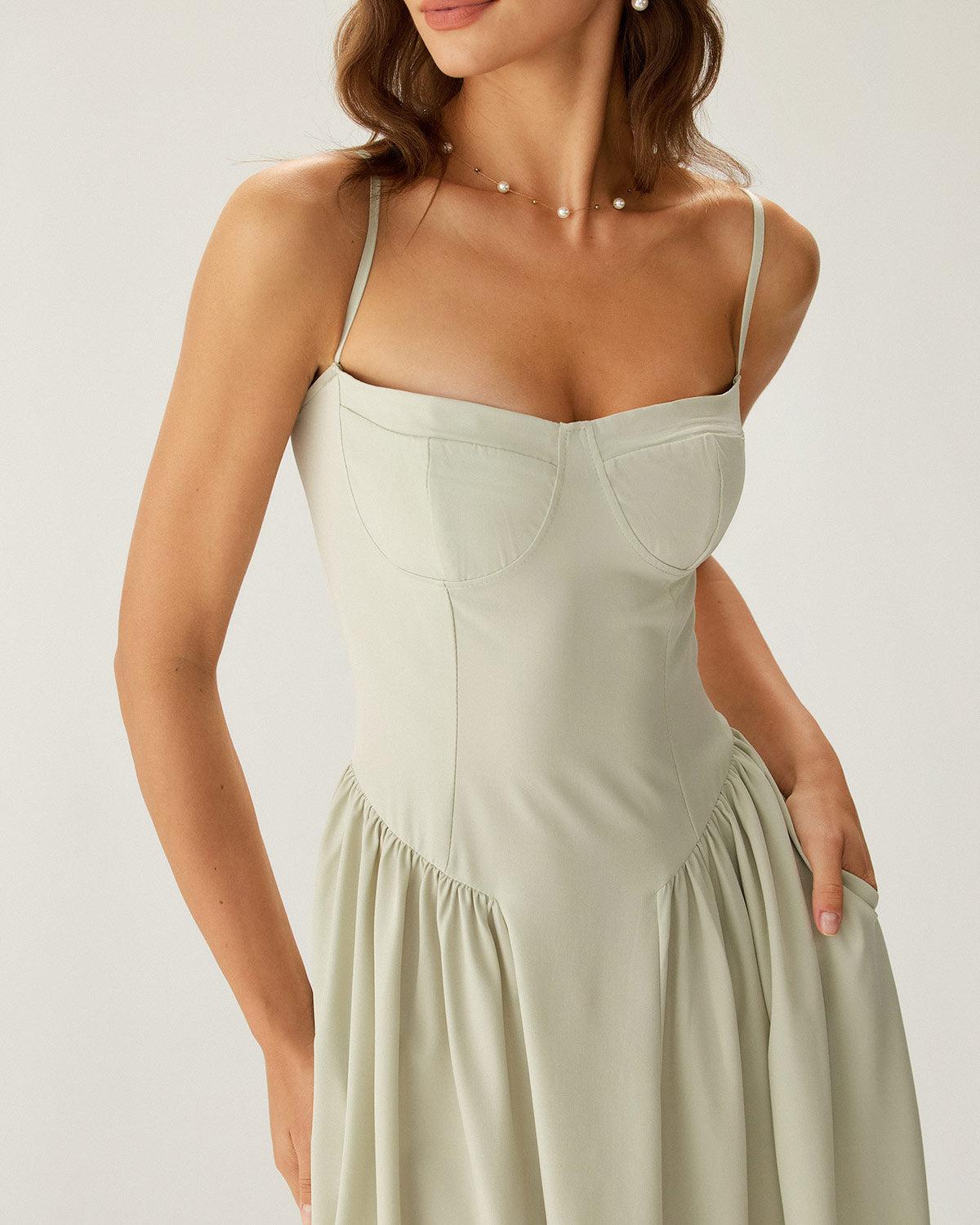 Yellow Square Neck Pocket Slip Midi Dress Product Image