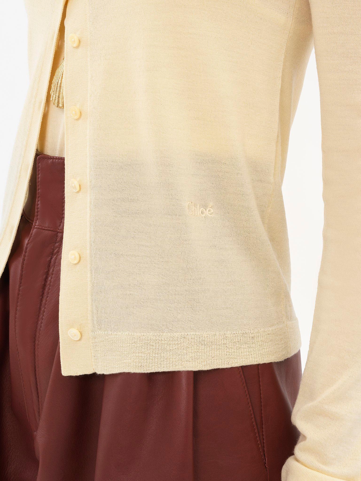 Scoop-neck fitted cardigan in superfine wool knit Product Image