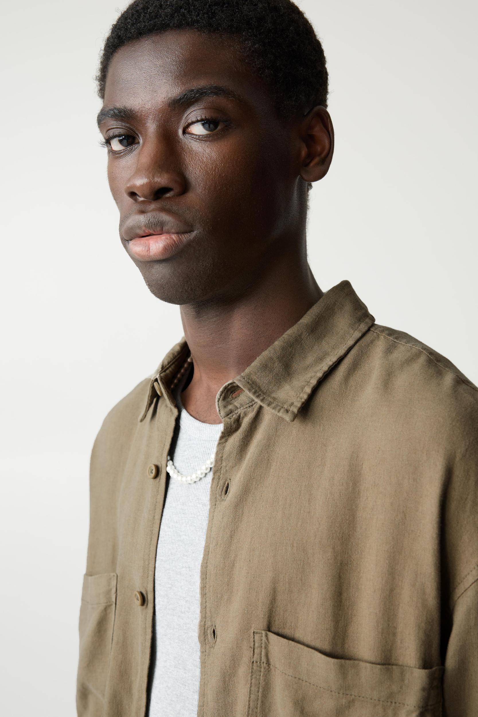 Long sleeve linen blend shirt Product Image