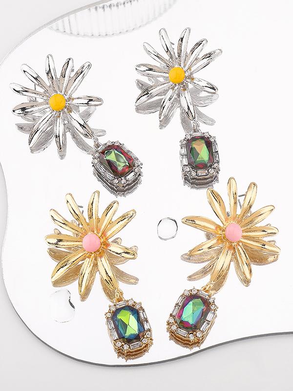 Geometric Rhine Stones Drop Earrings Product Image