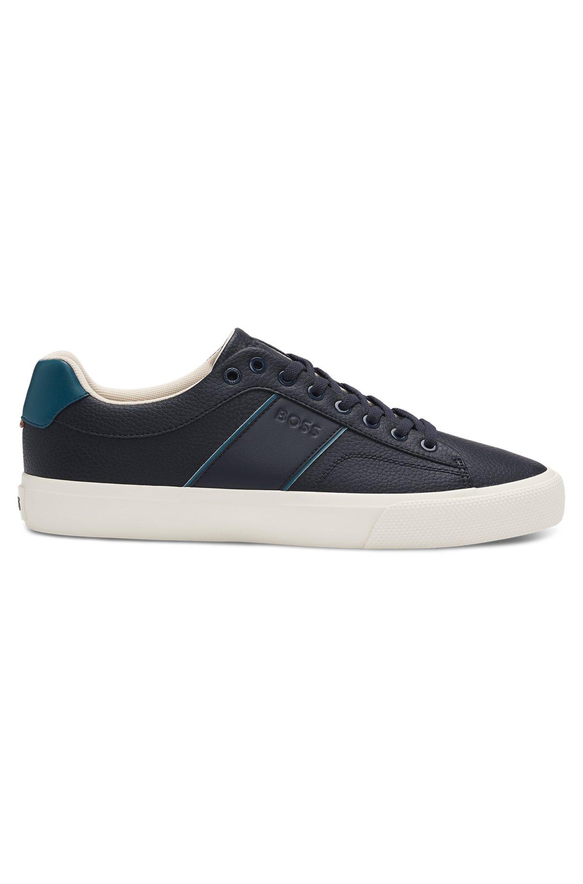 Faux-leather trainers with grained and plain textures Product Image