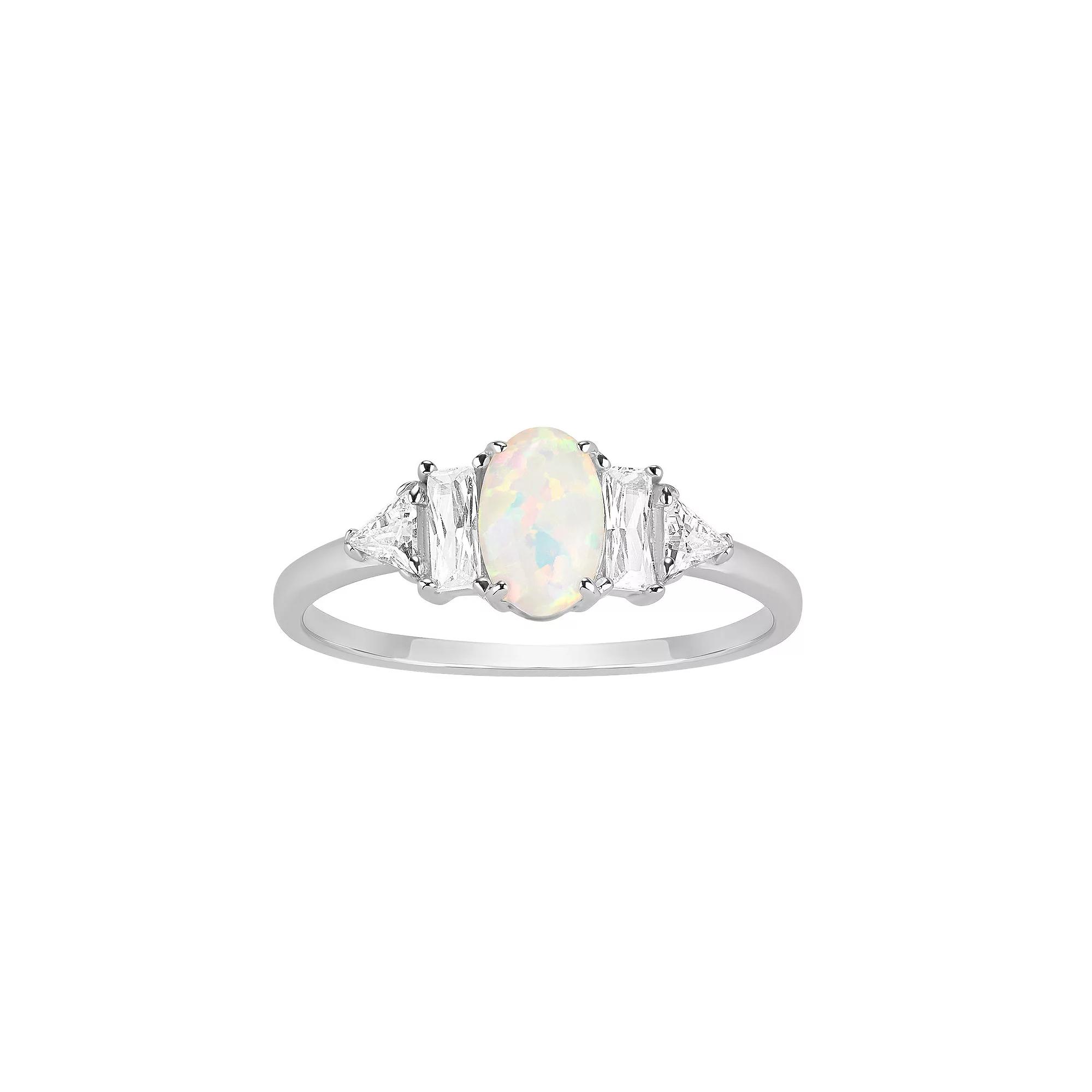 PRIMROSE Sterling Silver Cubic Zirconia & Opal Ring, Womens Product Image