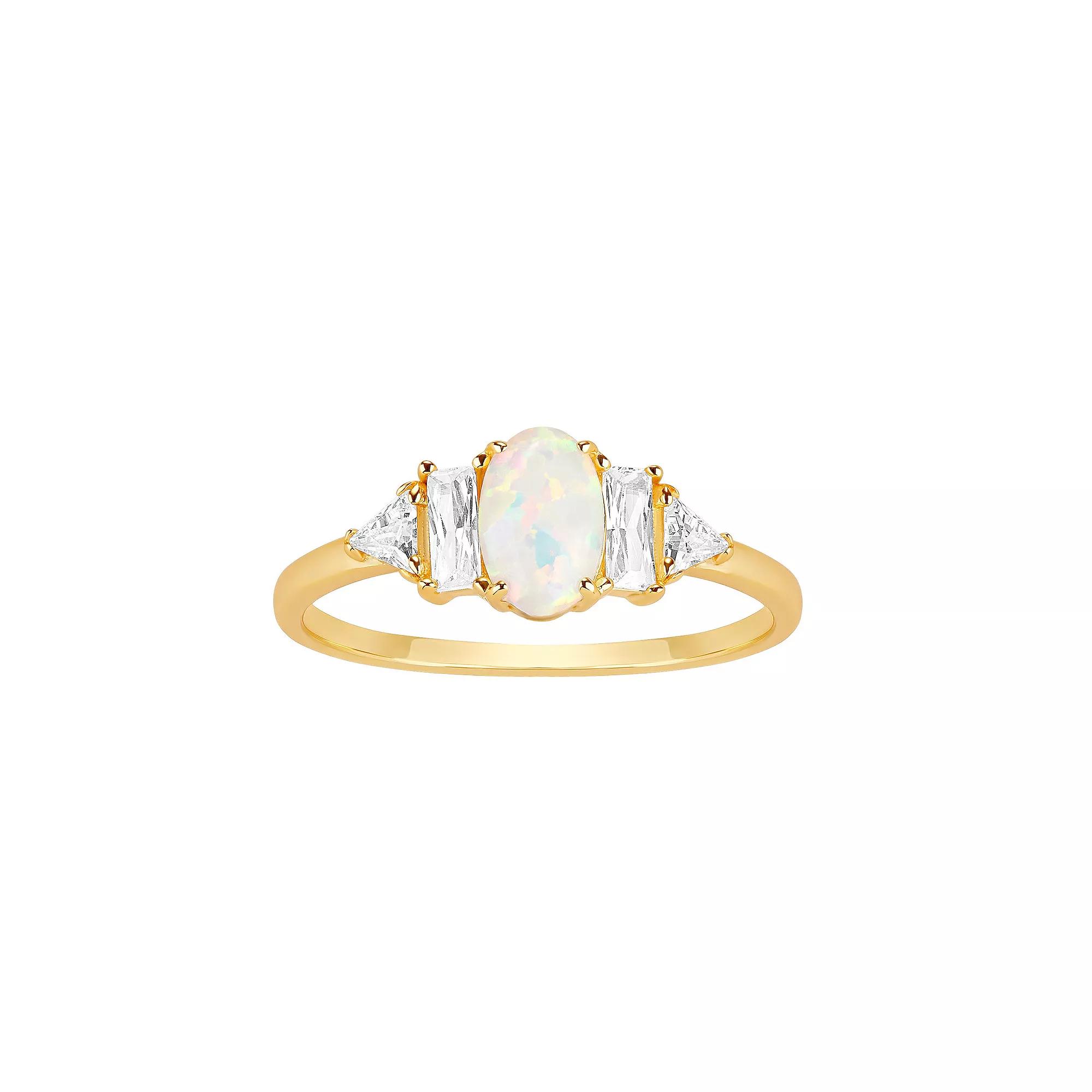 PRIMROSE Sterling Silver Cubic Zirconia & Opal Ring, Womens Product Image