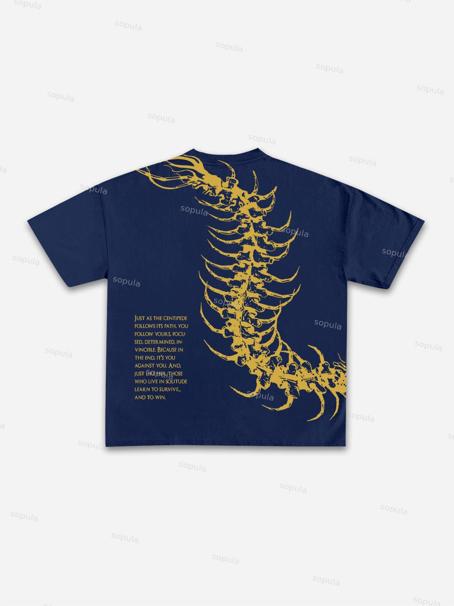 Dark Centipede Skeletal Graphic Cotton T-shirt Product Image