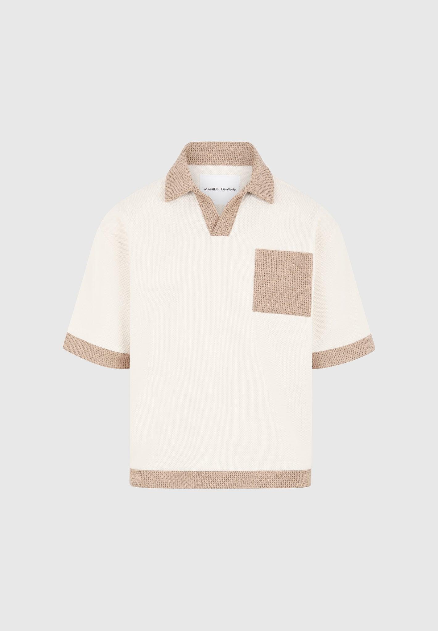 Brice - Boxy Polo Shirt with Crochet Detail - Cream Male Product Image