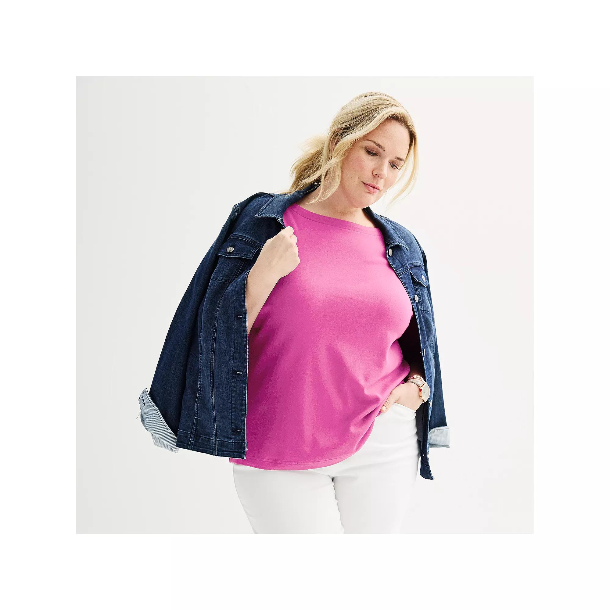 Plus Size Croft & Barrow® Boatneck Top, Women's, Size: 2XL, Pink Emporium Product Image