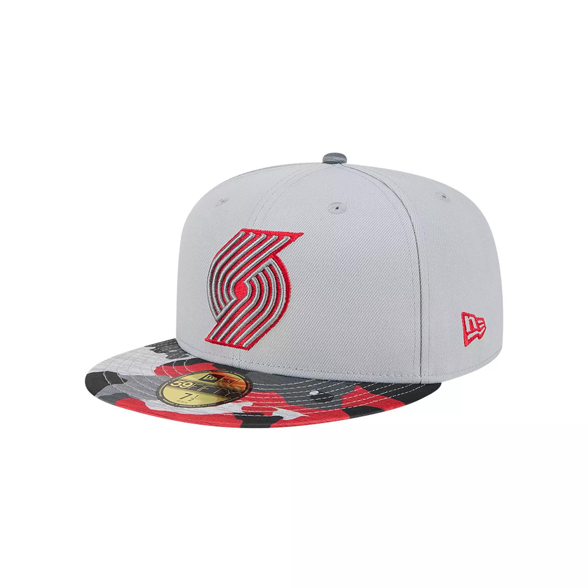 Men's New Era Gray Portland Trail Blazers Active Color Camo Visor 59FIFTY Fitted Hat,  Product Image