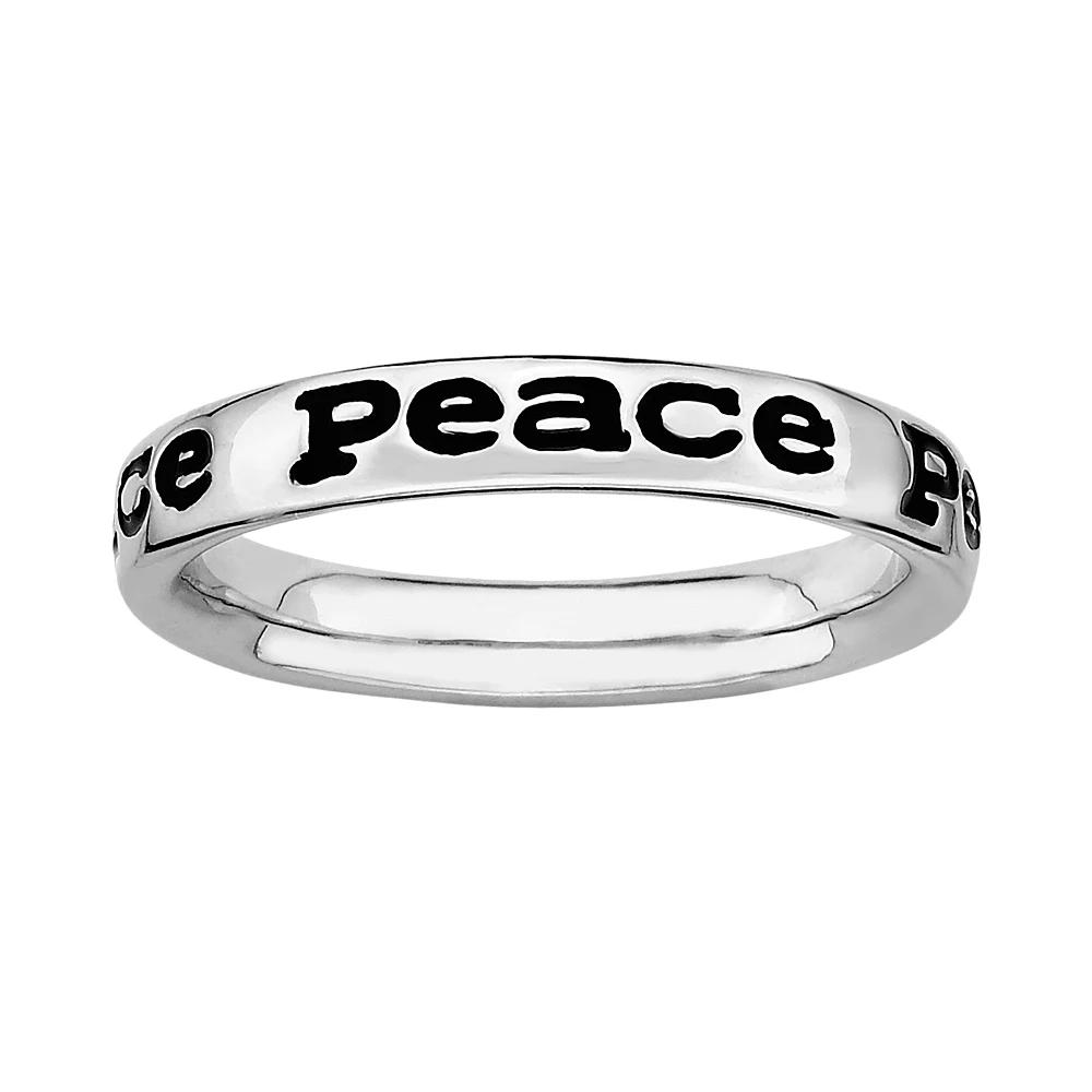 Stacks & Stones Sterling Silver Black Enamel "Peace" Stack Ring, Women's,  Product Image