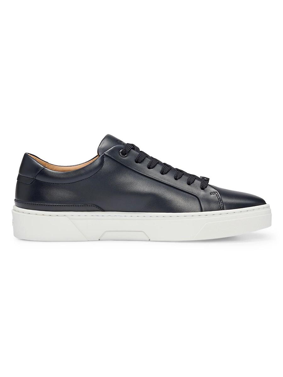 Mens Leather Low-Top Trainers with Branded Lace Loop Product Image