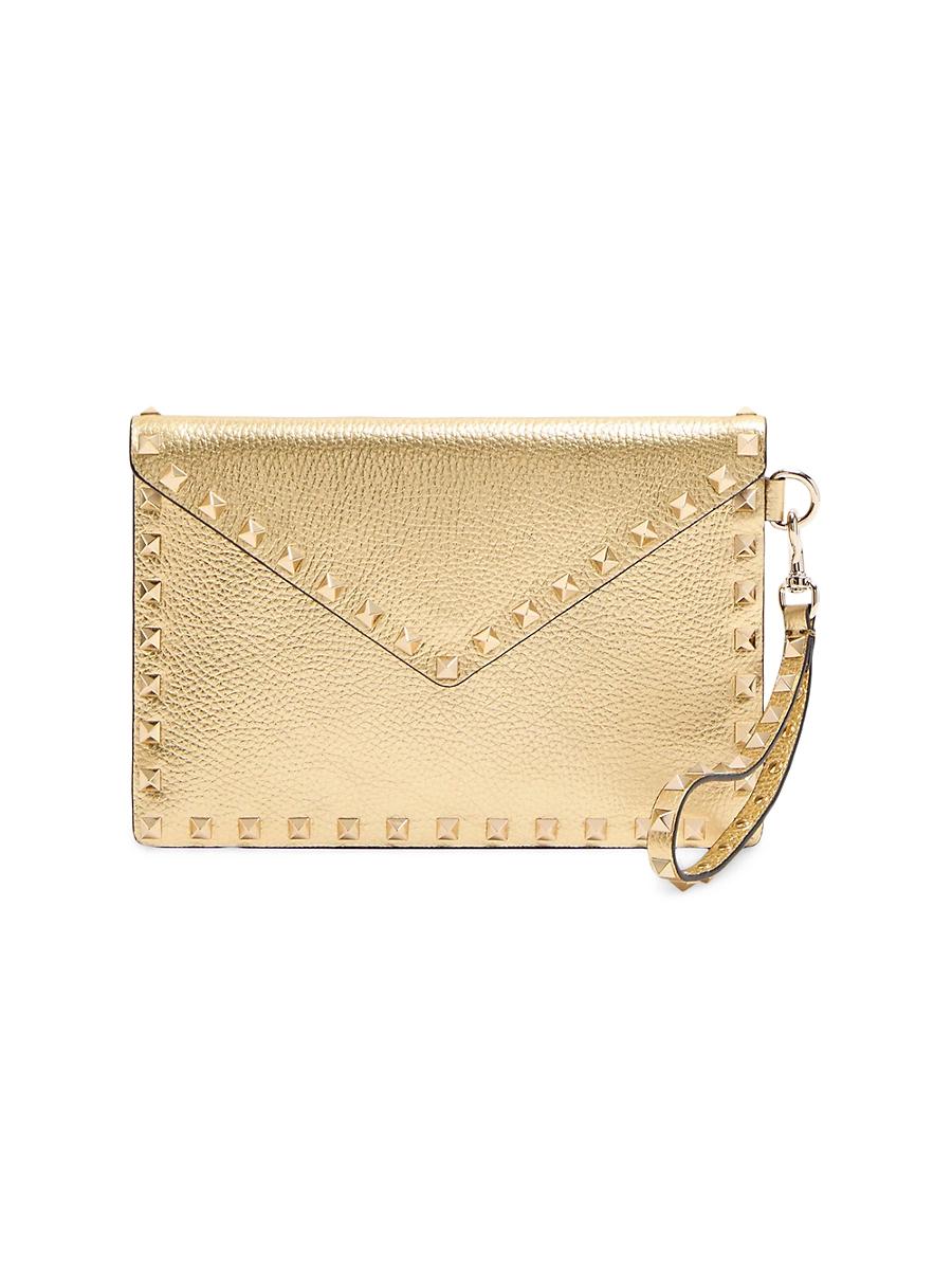 Womens Rockstud Laminated Grainy Calfskin Clutch Bag Product Image
