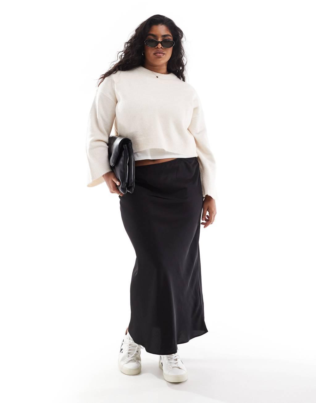 ASOS DESIGN Curve satin bias midi skirt Product Image