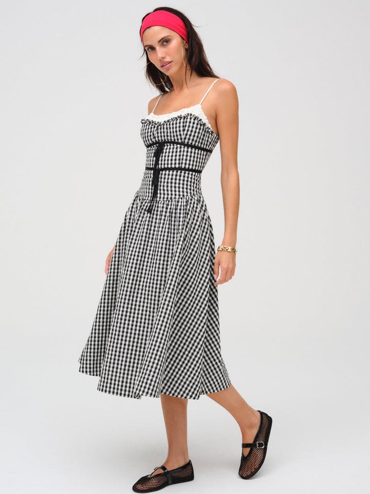 Georgia Gingham Midi Dress — Black Product Image