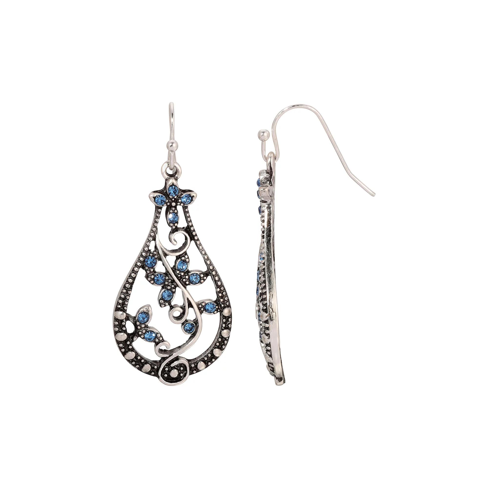 1928 Silver Tone Light Blue Drop Earrings, Women's Product Image