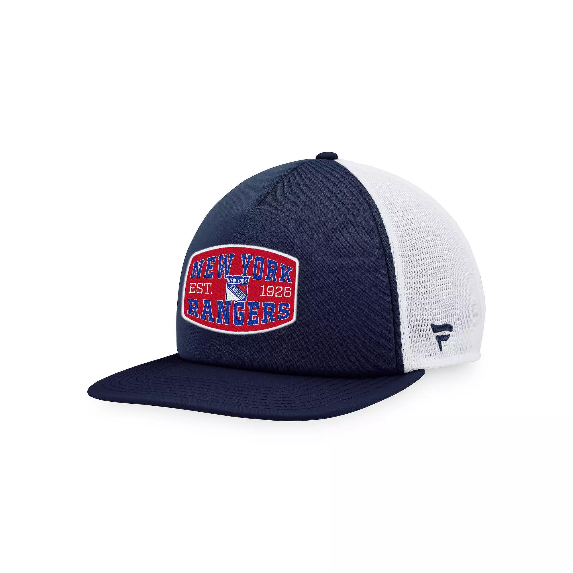 Men's Fanatics Branded Navy/White New York Rangers Foam Front Patch Trucker Snapback Hat, Ran Blue Product Image