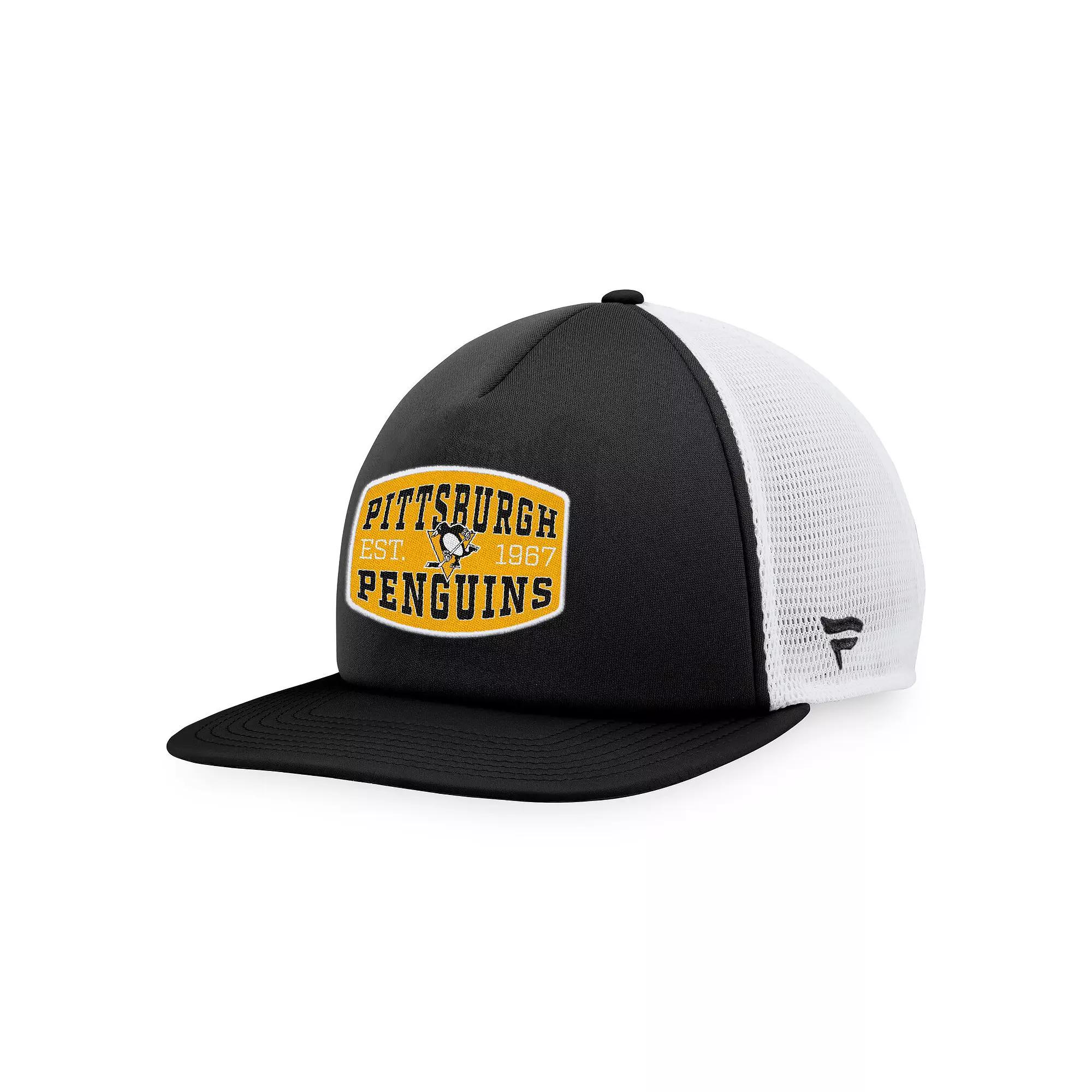 Men's Fanatics Branded Black/White Pittsburgh Penguins Foam Front Patch Trucker Snapback Hat Product Image