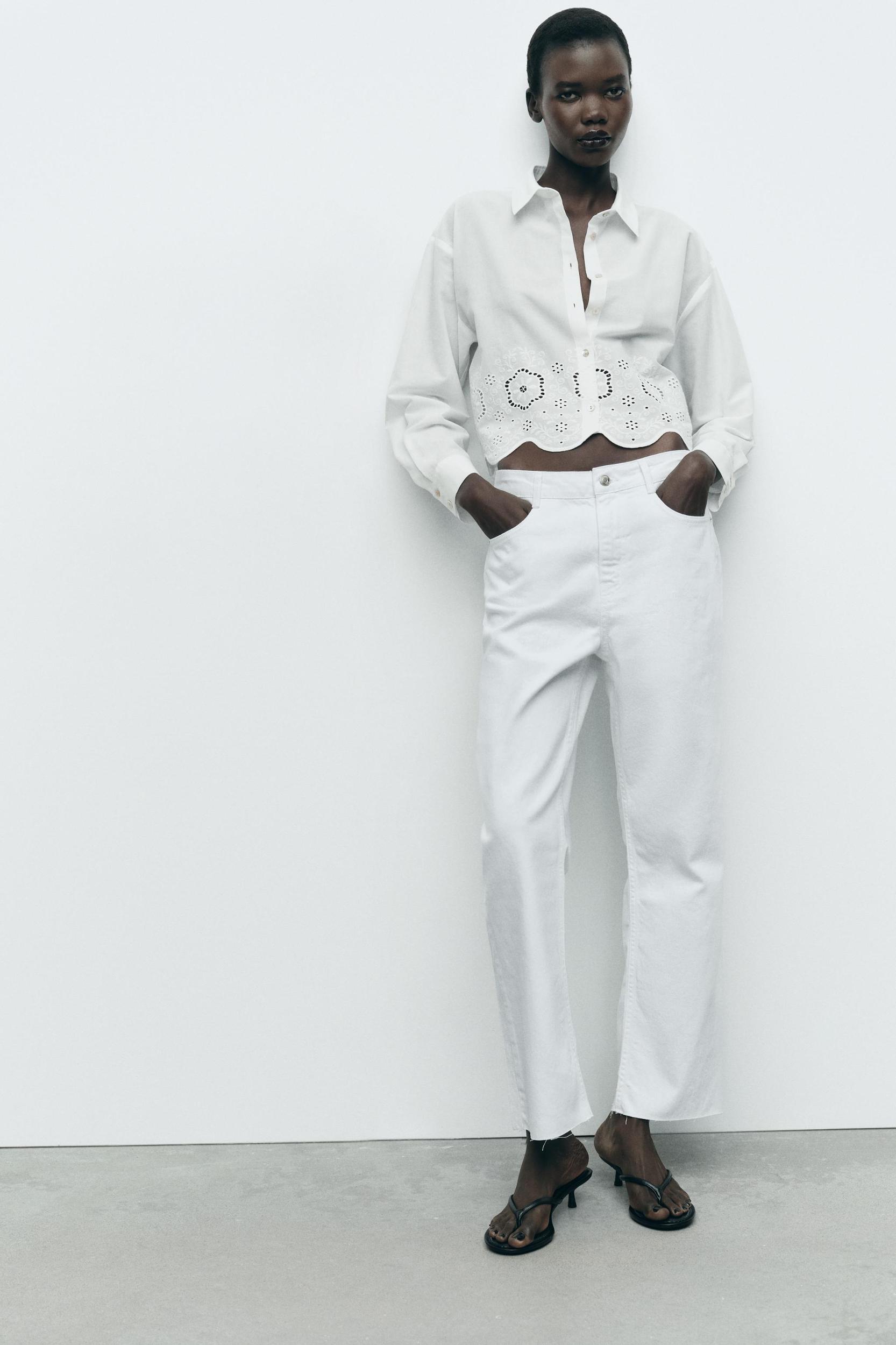 EMBROIDERED EYELET CROPPED SHIRT Product Image