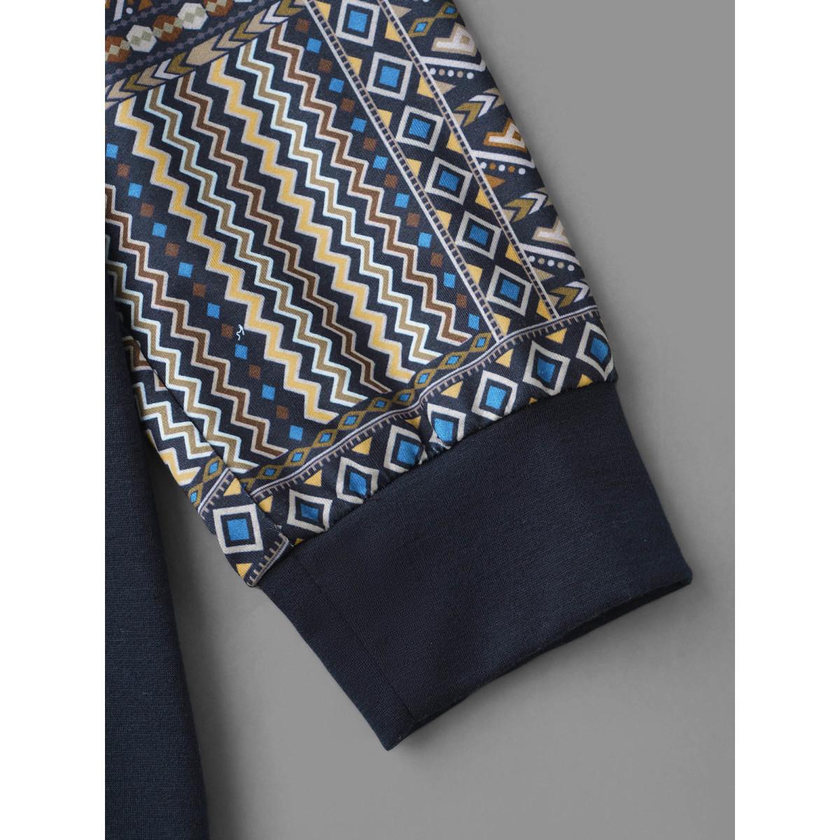 Plus Size Boho Print Contrast Fabric Hooded Sweatshirt Women Midnight Casual Contrast Hooded Everyday Sweatshirts BloomChic 14-16/1X Product Image