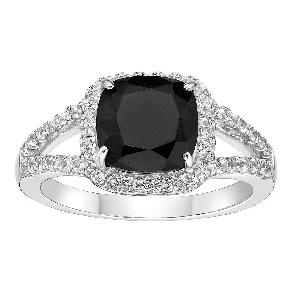 Gemminded Sterling Silver Black Onyx & White Topaz Cushion-Cut Ring, Women's,  Product Image