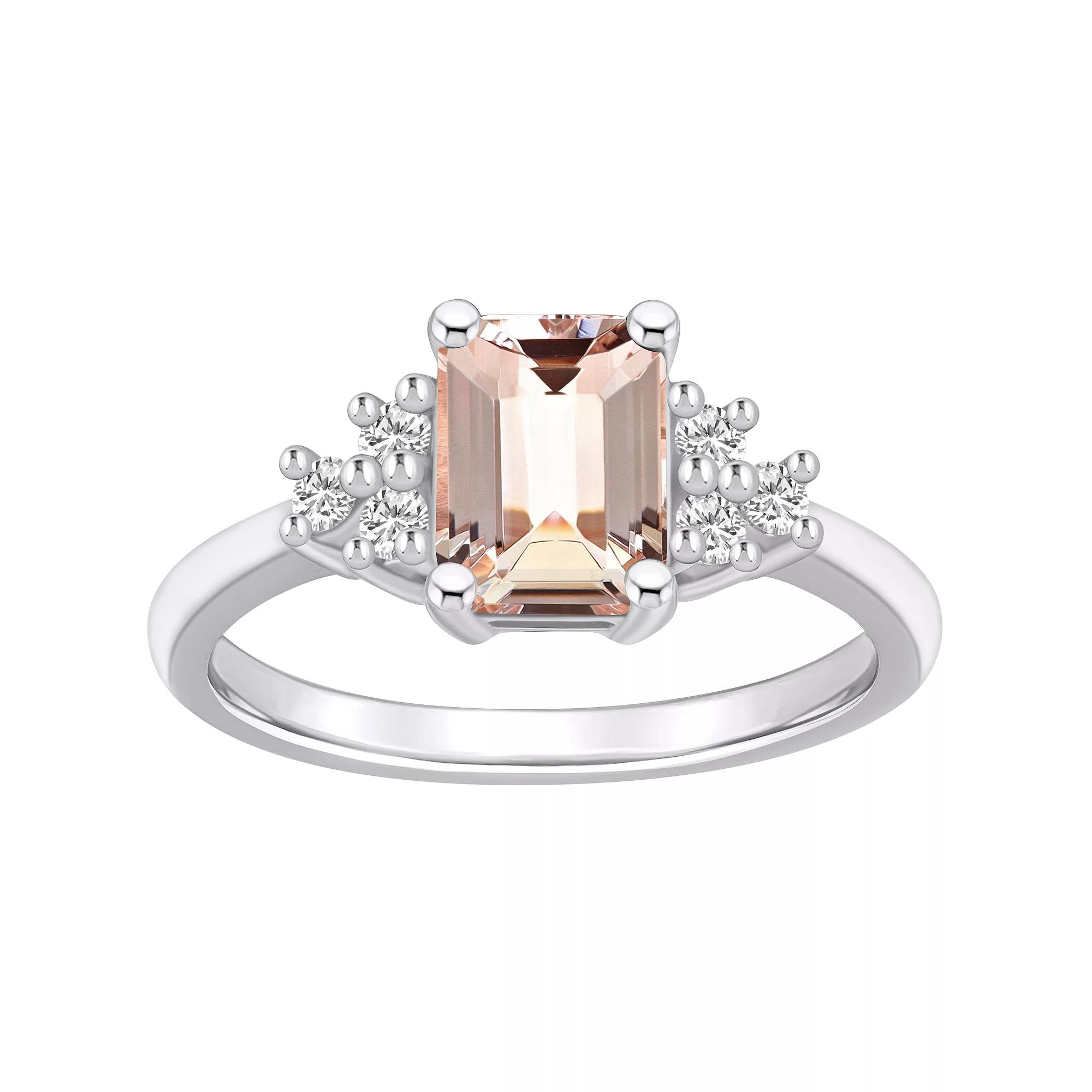 Alyson Layne 14k White Gold Emerald-Cut Morganite & 1/5 Carat T.W. Diamond Ring, Women's, Size: 10 Product Image