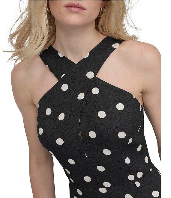 DKNY by Donna Karan Dotted Print Halter Neck Sleeveless A-Line Midi Dress Product Image