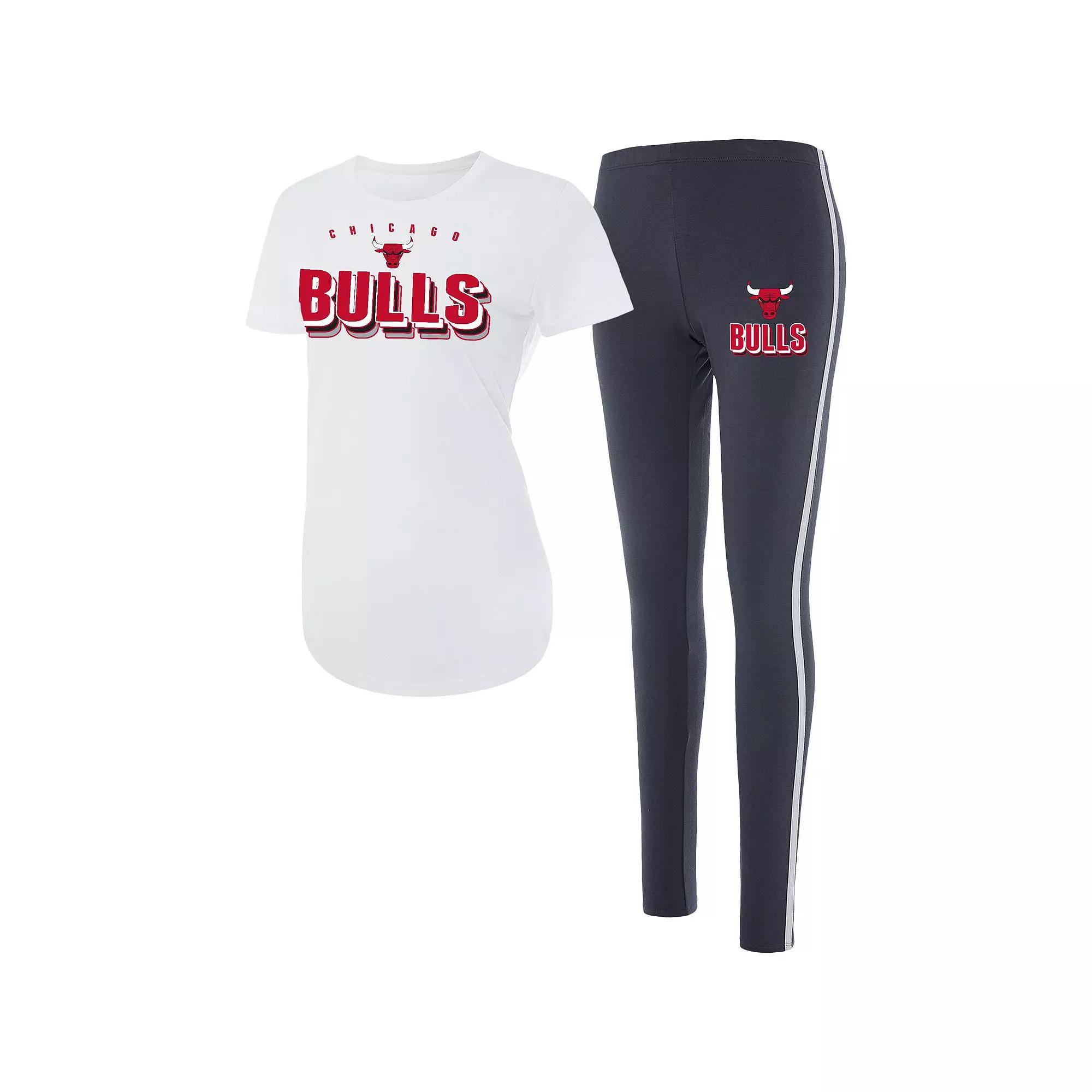Women's Concepts Sport White/Charcoal Chicago Bulls Sonata T-Shirt & Leggings Sleep Set,  Product Image