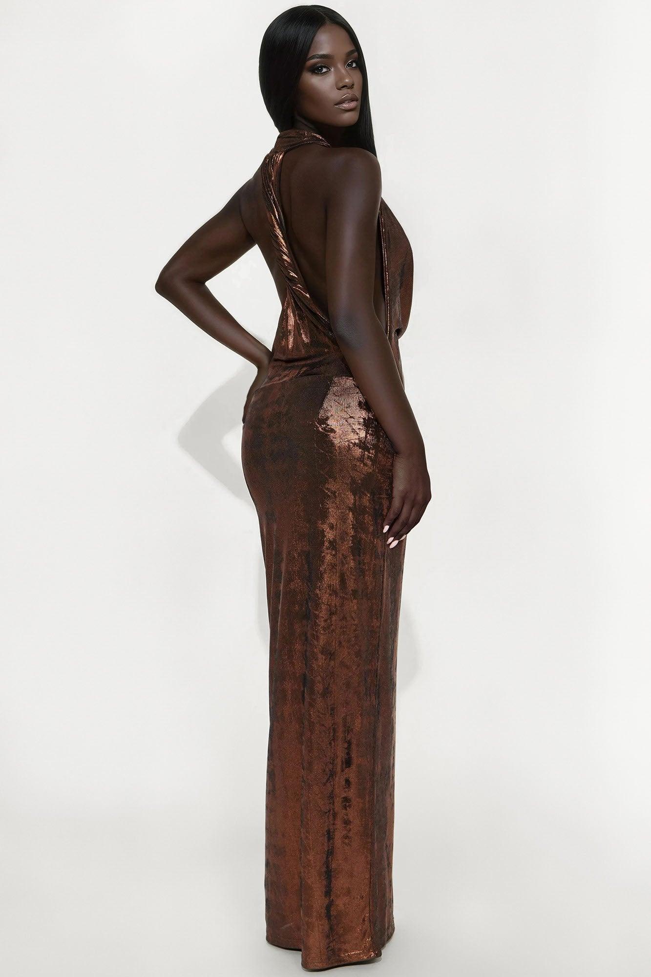 Making Memories Metallic Maxi Dress - Bronze Female Product Image