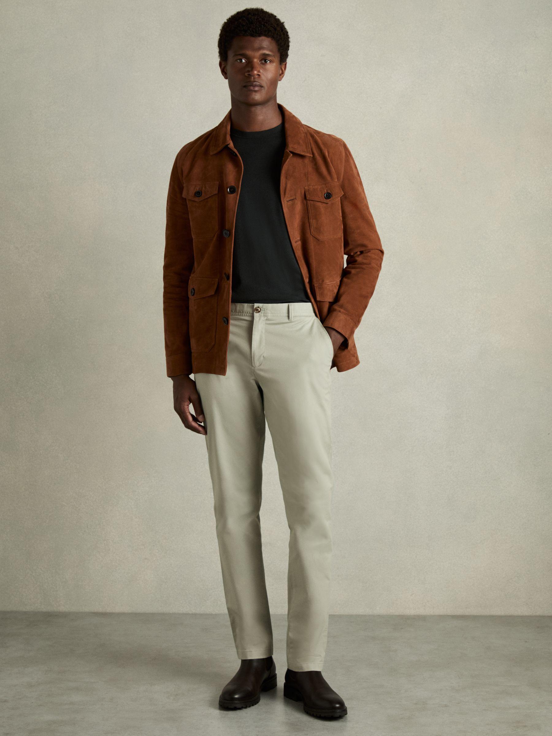 Slim Fit Washed Cotton Blend Chinos in Sage Product Image