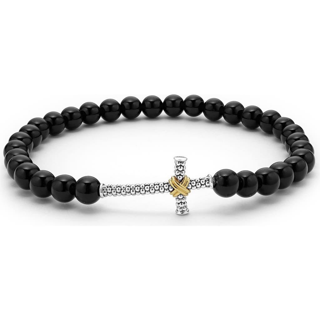 LAGOS Men's Anthem Cross Onyx Bead Stretch Bracelet at Nordstrom,  Product Image