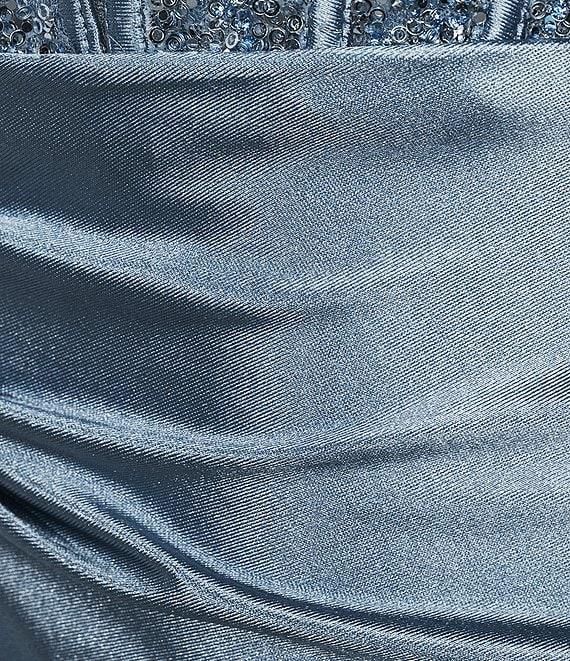 Jovani Sweetheart Neck Spaghetti Strap Corset Glitter Mesh Bodice Side Slit Gown Product Image