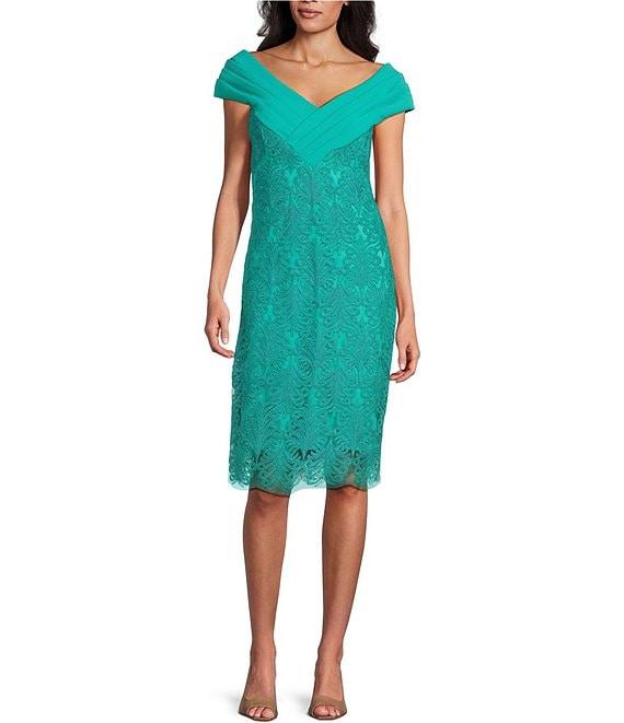 Tadashi Shoji Off-the-Shoulder Cap Sleeve Lace Sheath Dress Product Image