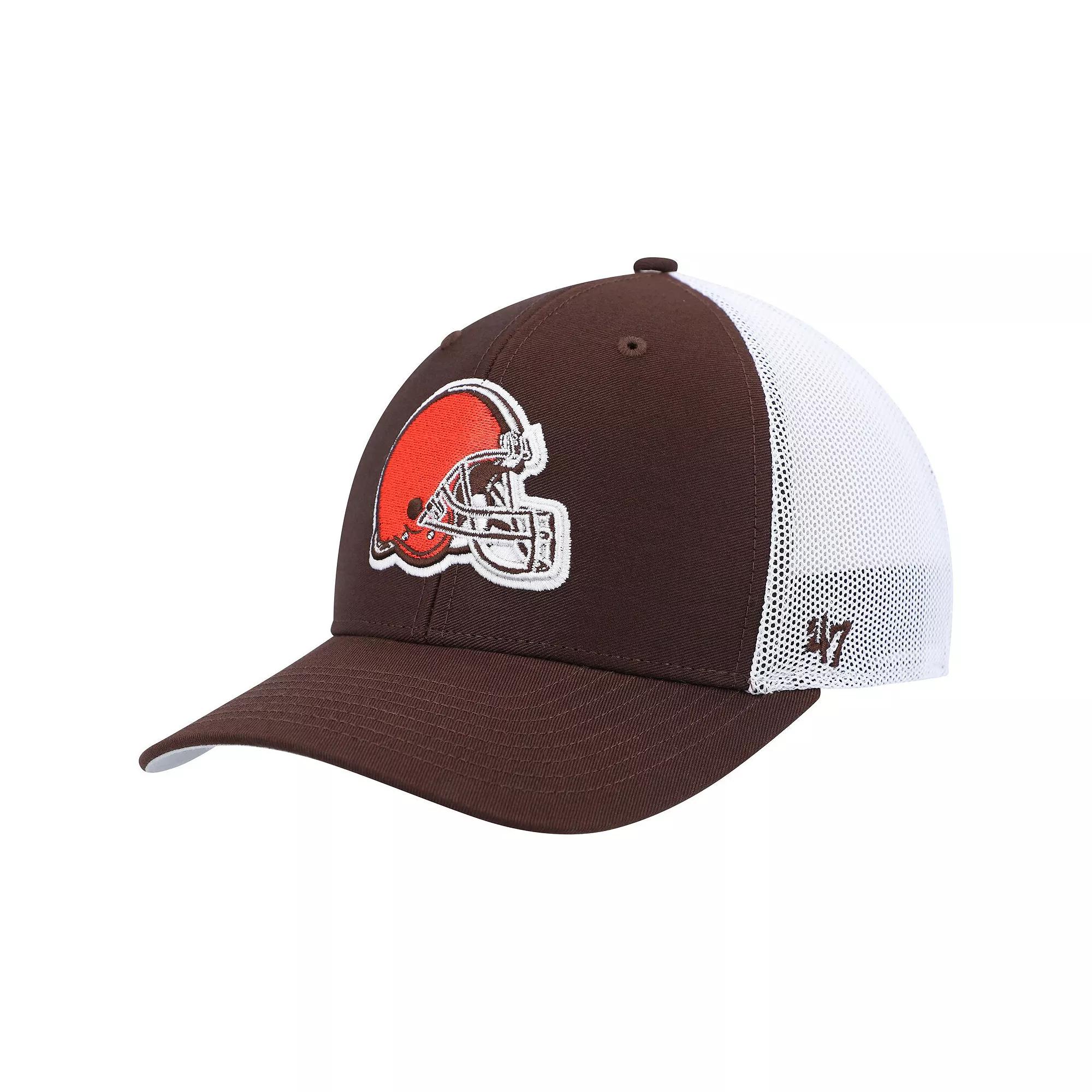 Men's '47 Brown/White Cleveland Browns Trophy Trucker Flex Hat,  Product Image