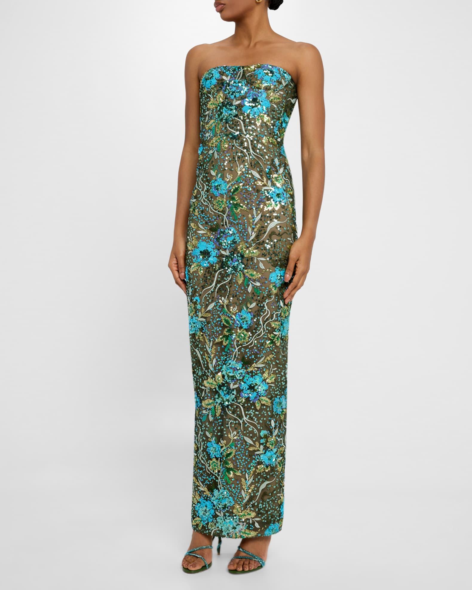 Dahlia Strapless Floral Sequin Column Gown Product Image