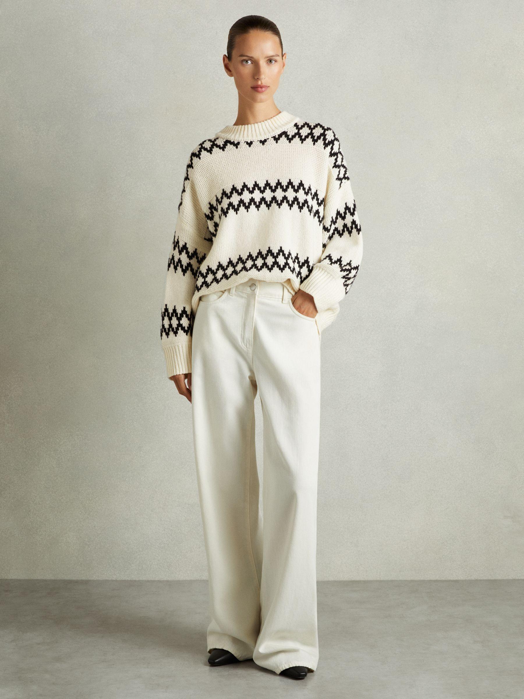 Wool-Blend Fairisle Pattern Jumper in Cream/Black Product Image