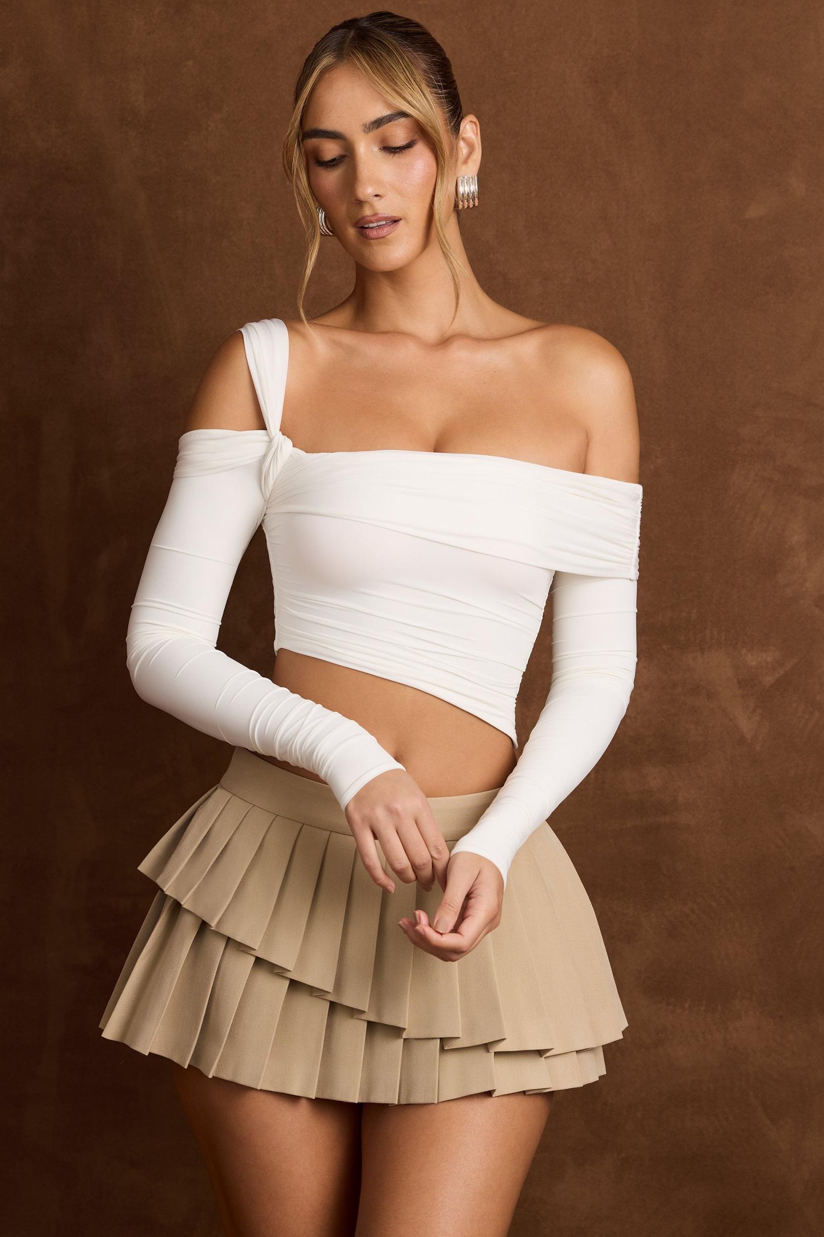 Asymmetric Off-Shoulder Draped Top in Vanilla Product Image