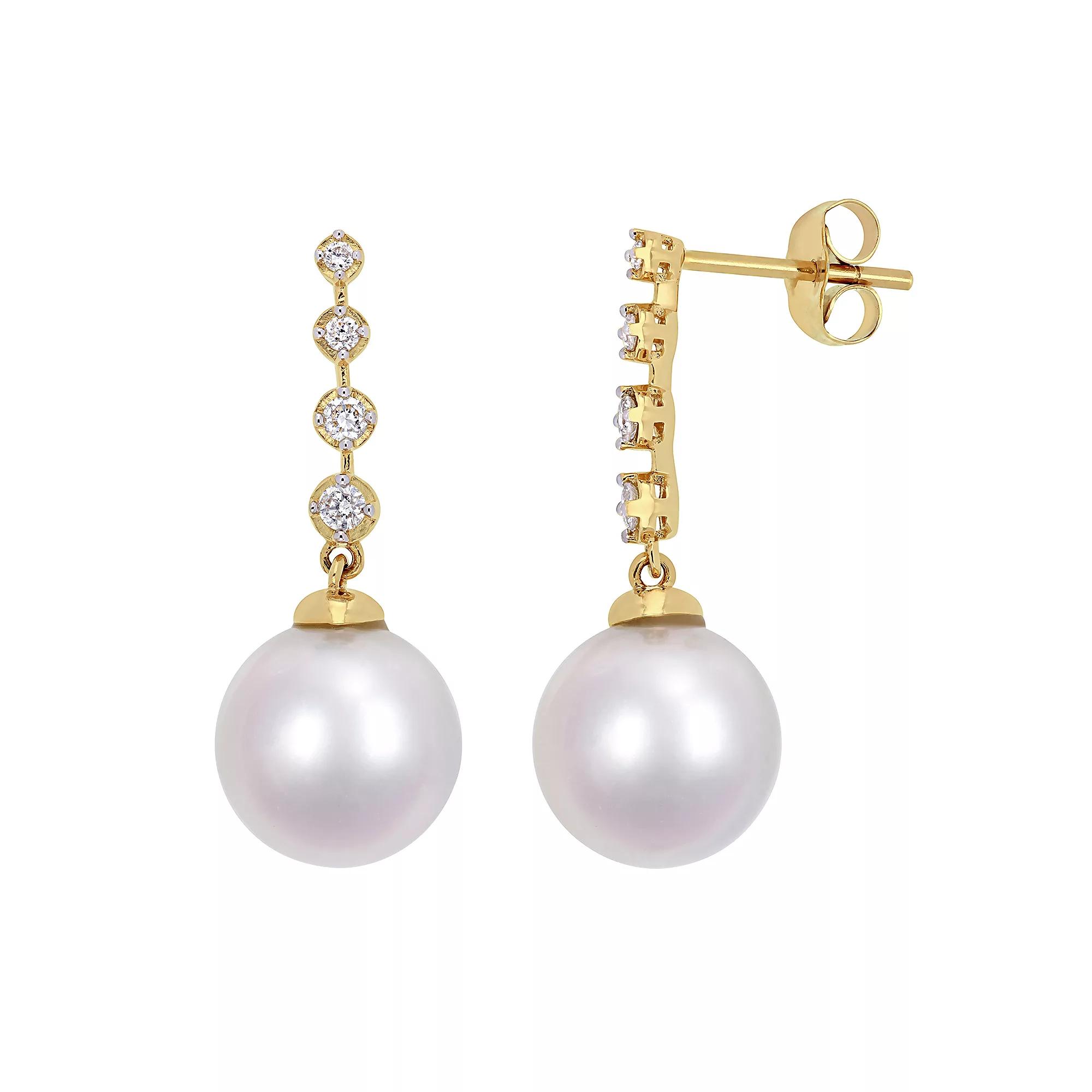 Stella Grace 14k Gold 1/6 Carat T.W. Diamond & South Sea Cultured Pearl Drop Earrings, Women's Product Image