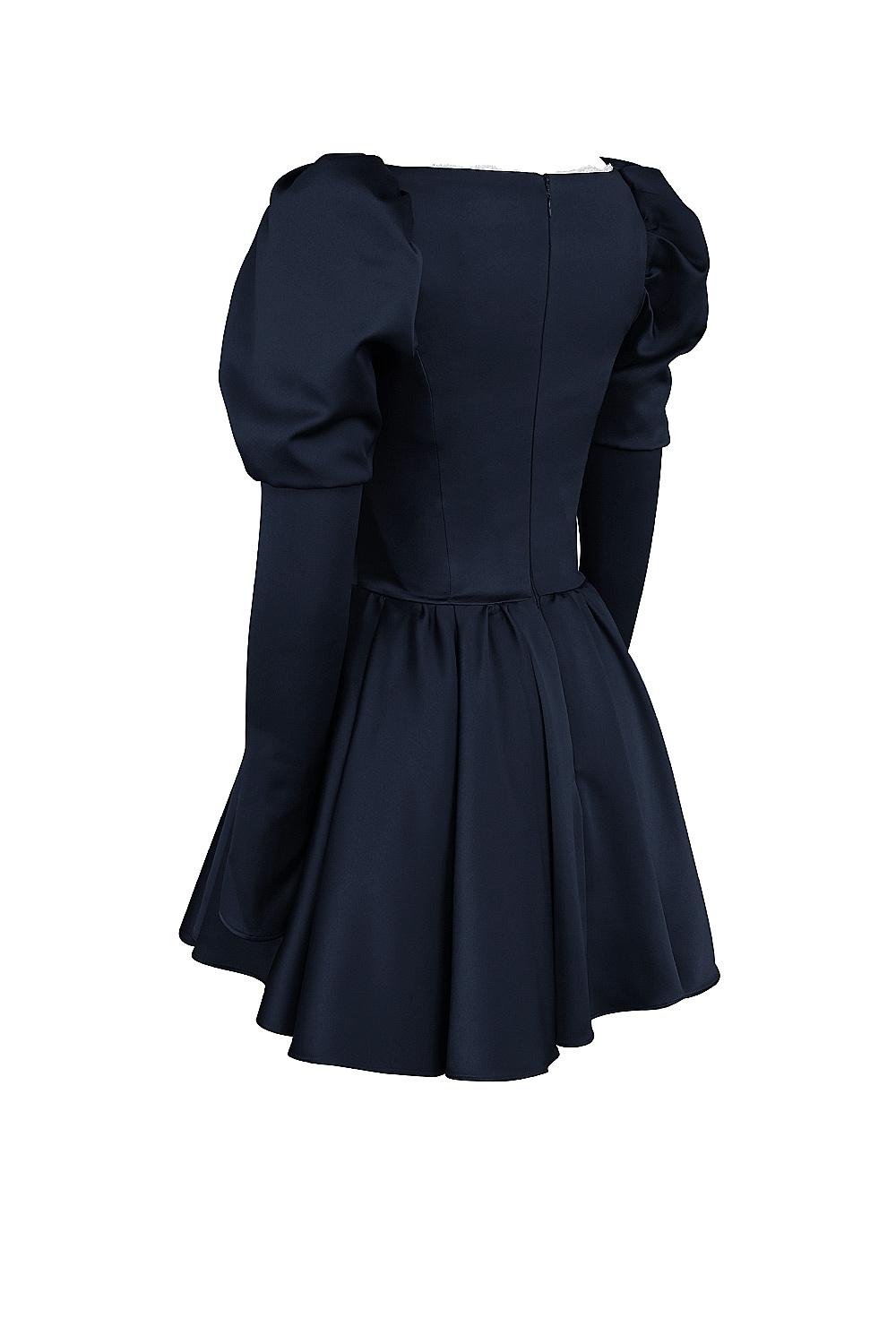 Venetia  midnight satin puff sleeve mini dress - sale Product Image