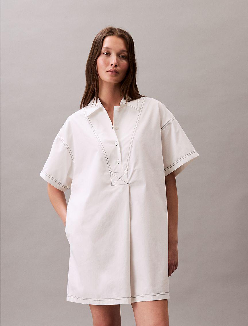 Calvin Klein Womens Cotton Twill Mini Shirt Dress - White Product Image