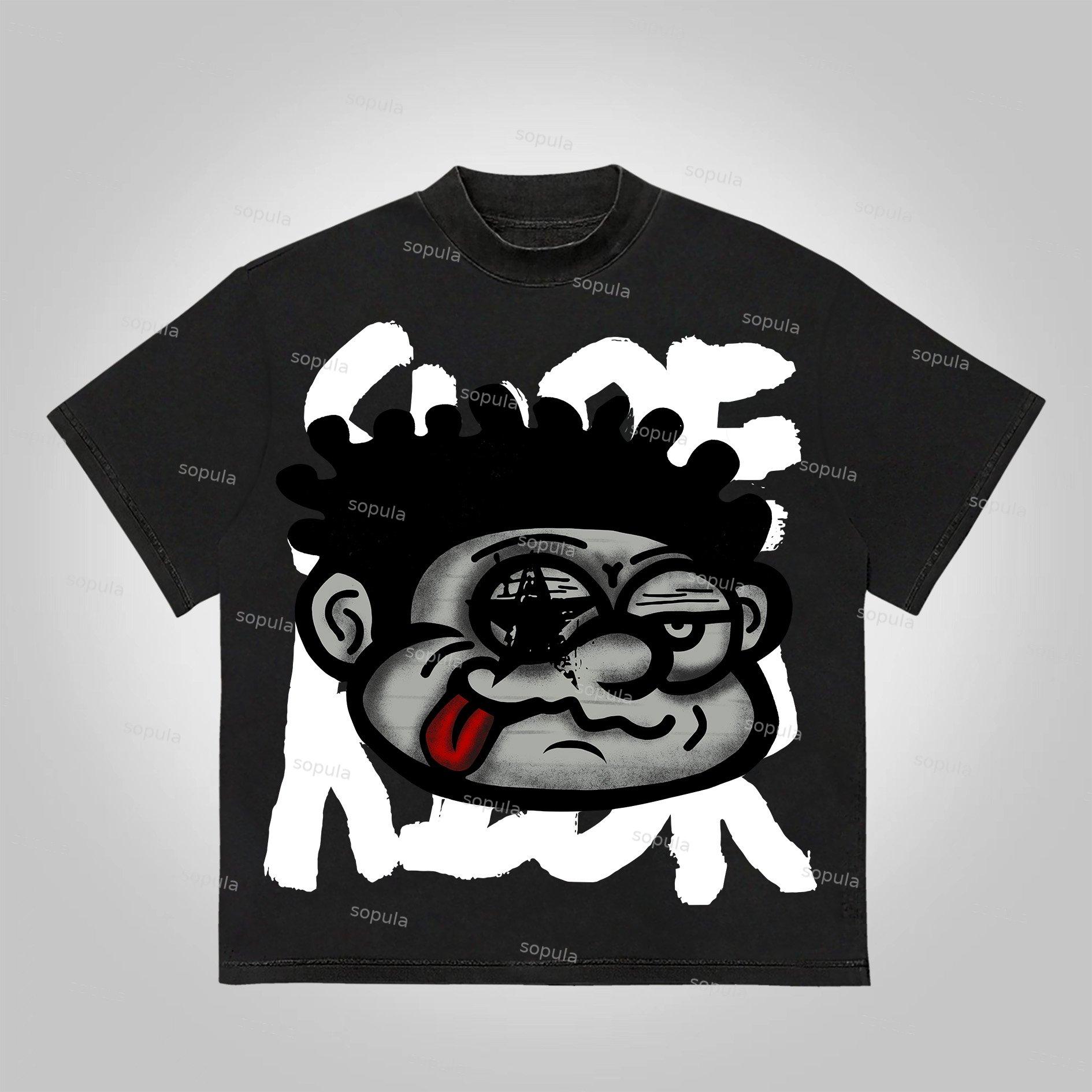 Vintage Big Face Graphic Cotton T-Shirt Product Image